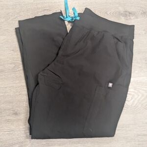 Figs Black Joggers with Blue Drawstring
